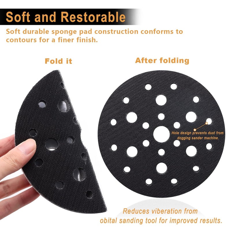 SIJDIEE 5 Pack Interface Pads, 6 Inch 25 Holes Hook and Loop Soft Density Sponge Cushion Buffer Backing Pad, Foam Sanding Interface Pads for Orbital Sander Automotive Woodworking Polishing - Image 2
